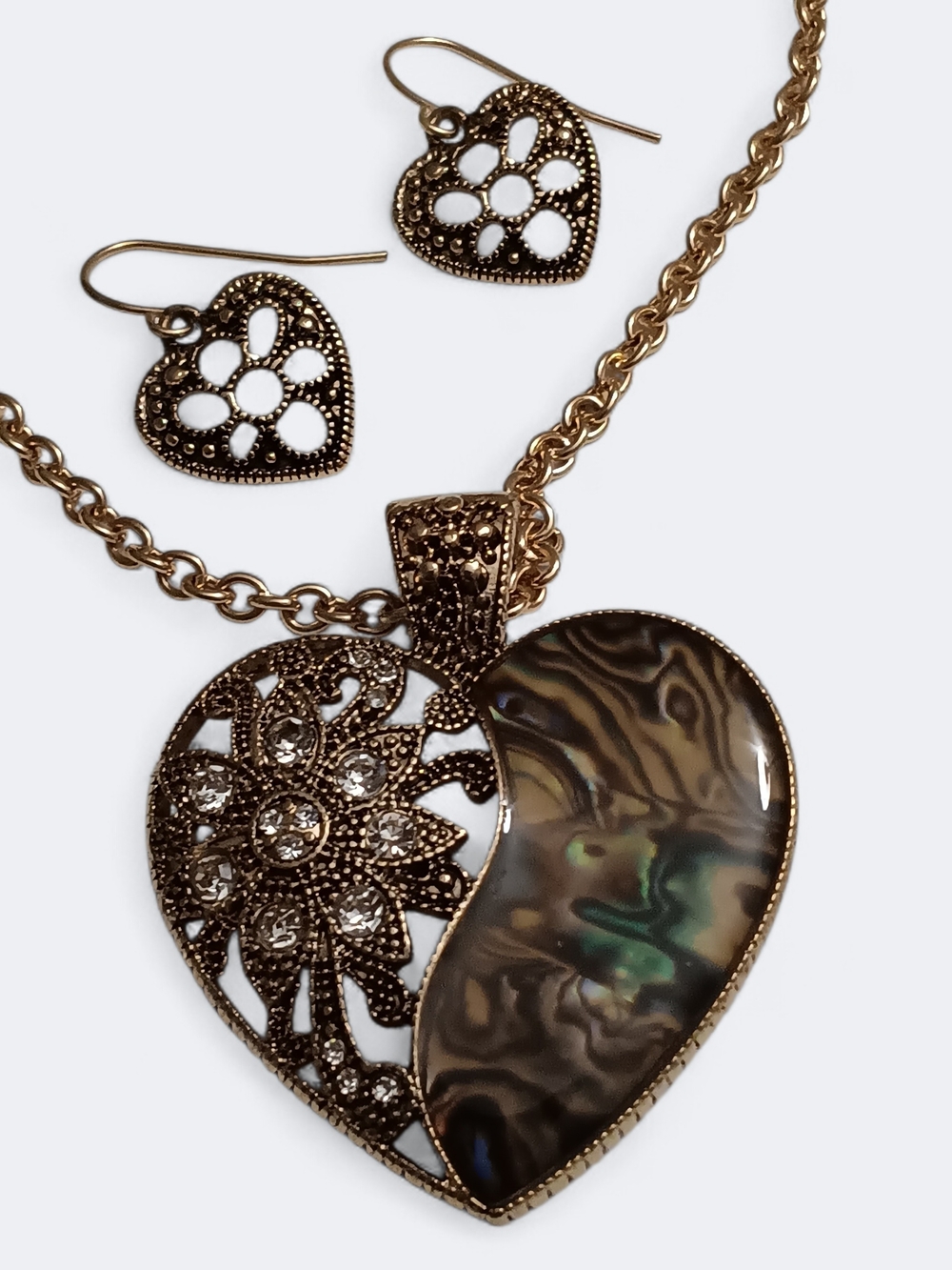 🌟3/$15 Mixit Gold Heart Necklace with Abalone Inlay and Matching Earrings